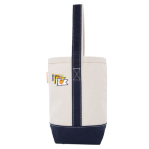 Canvas wine tote in navy with burgees logo