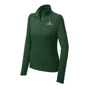 Women's stretch quarter zip in forest with sample boat name logo