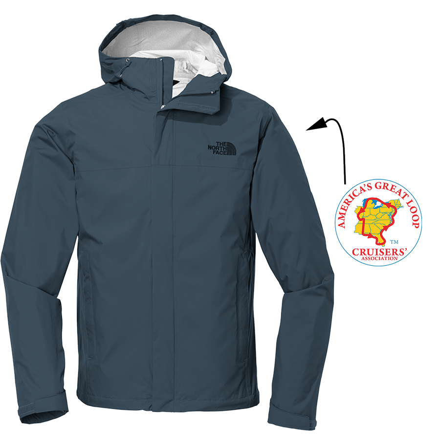 Men's North Face rain jacket in Shady Blue with AGLCA logo