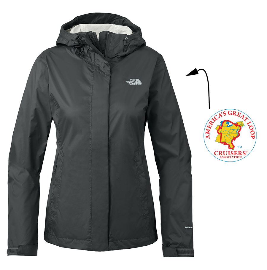 Women's North Face rain jacket in Black with AGLCA logo