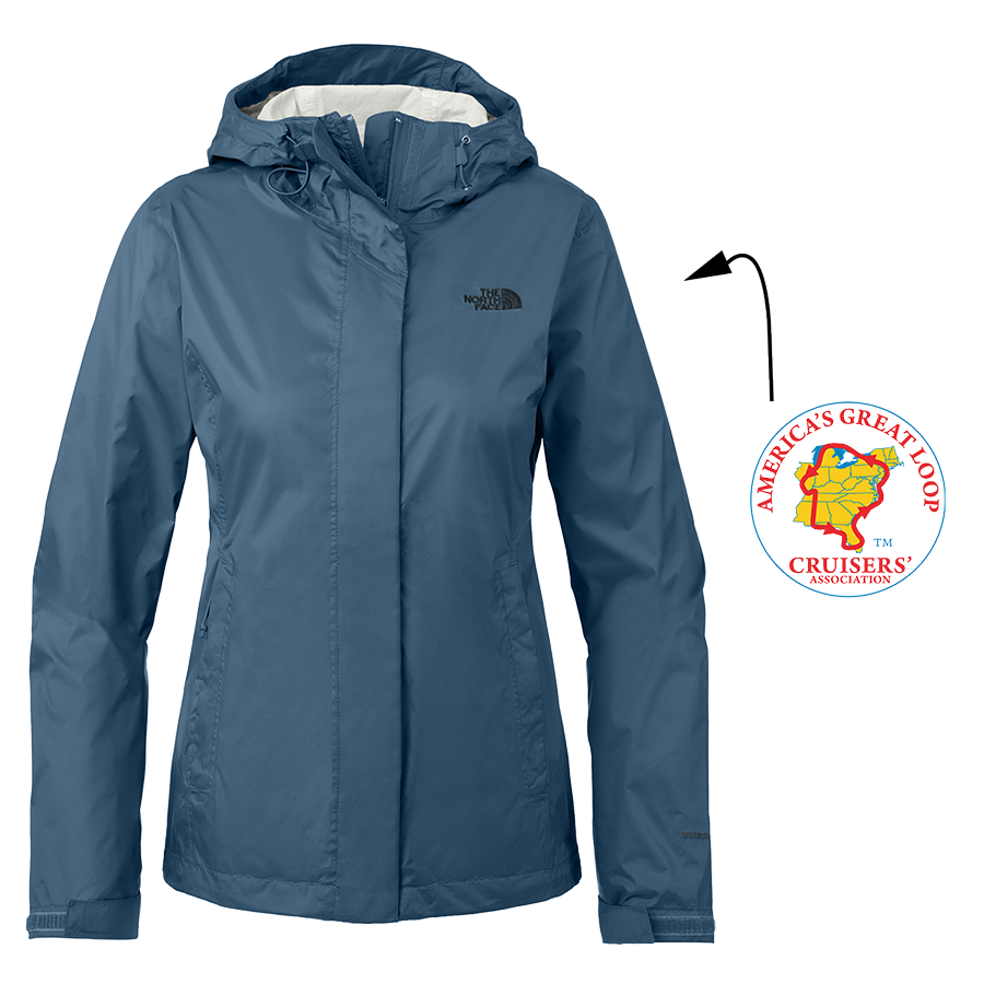 Women's North Face rain jacket in Shady Blue with AGLCA logo