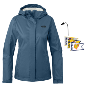 Women's North Face rain jacket in Shady Blue with Burgees logo