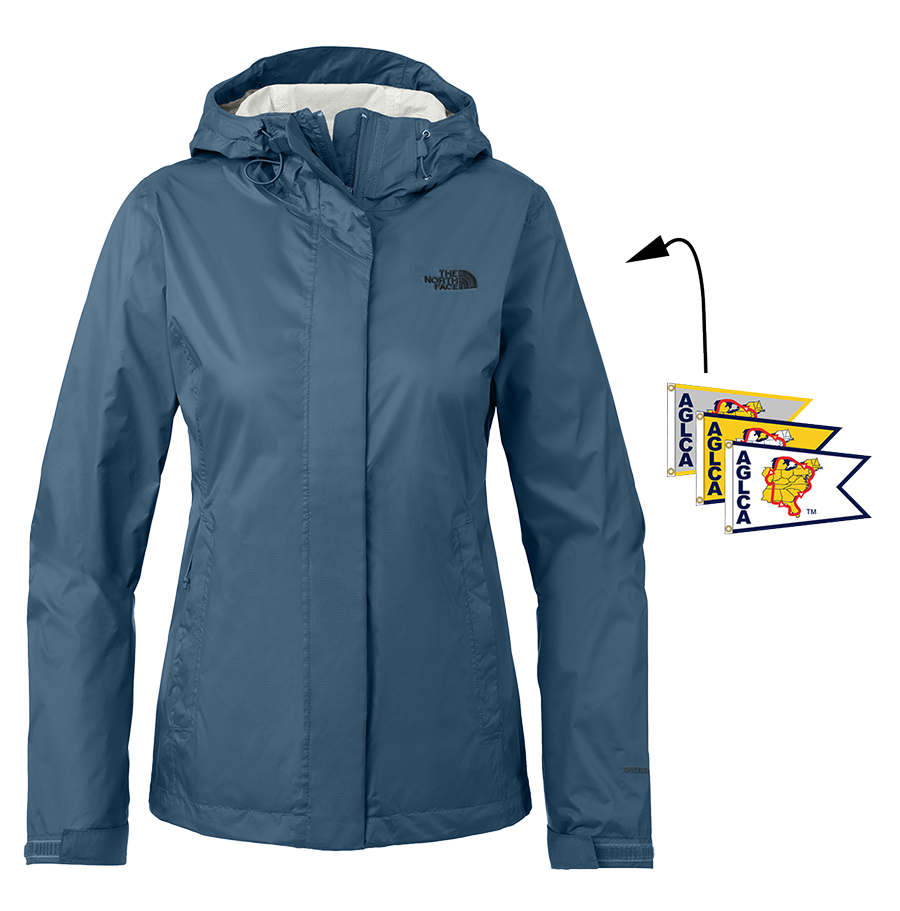 Women's North Face rain jacket in Shady Blue with Burgees logo