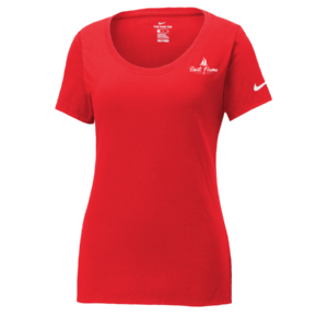Nike Womens Scoop Neck Tee in Red with Sample Boat Name Logo