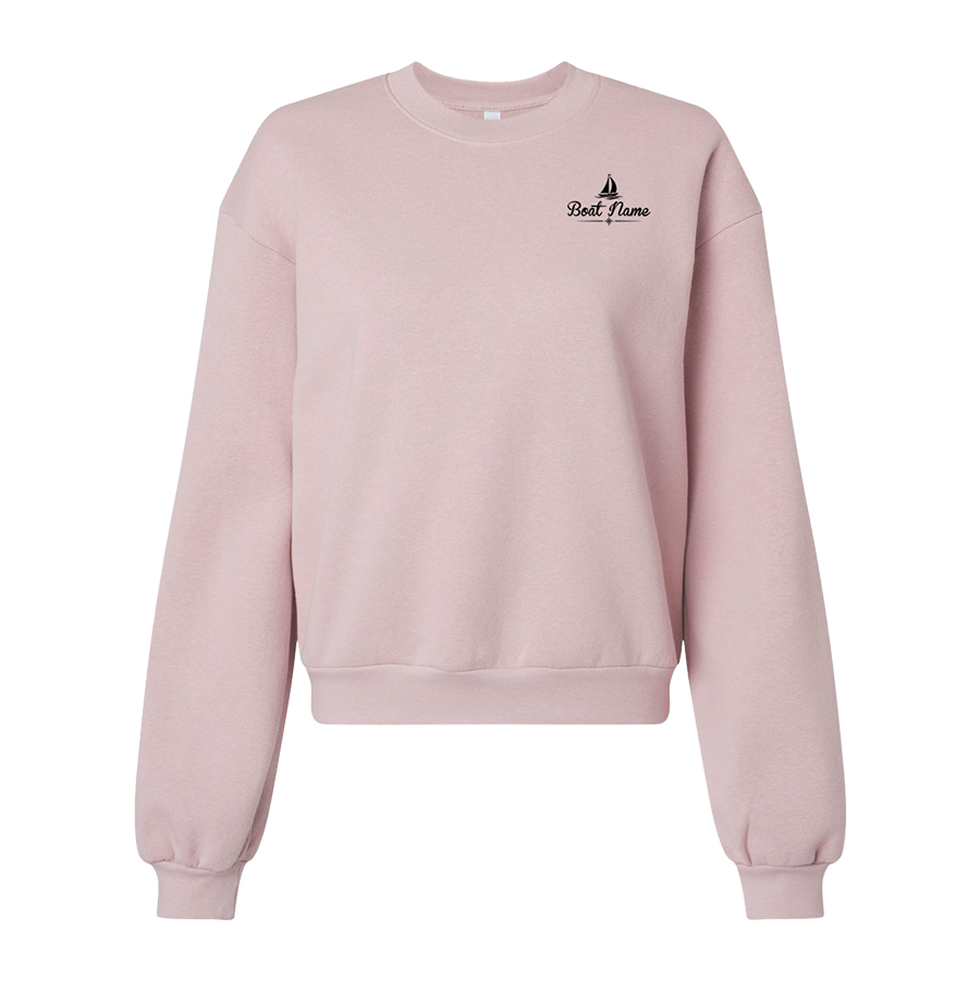 Women's crew sweatshirt in blush with sample boat name logo