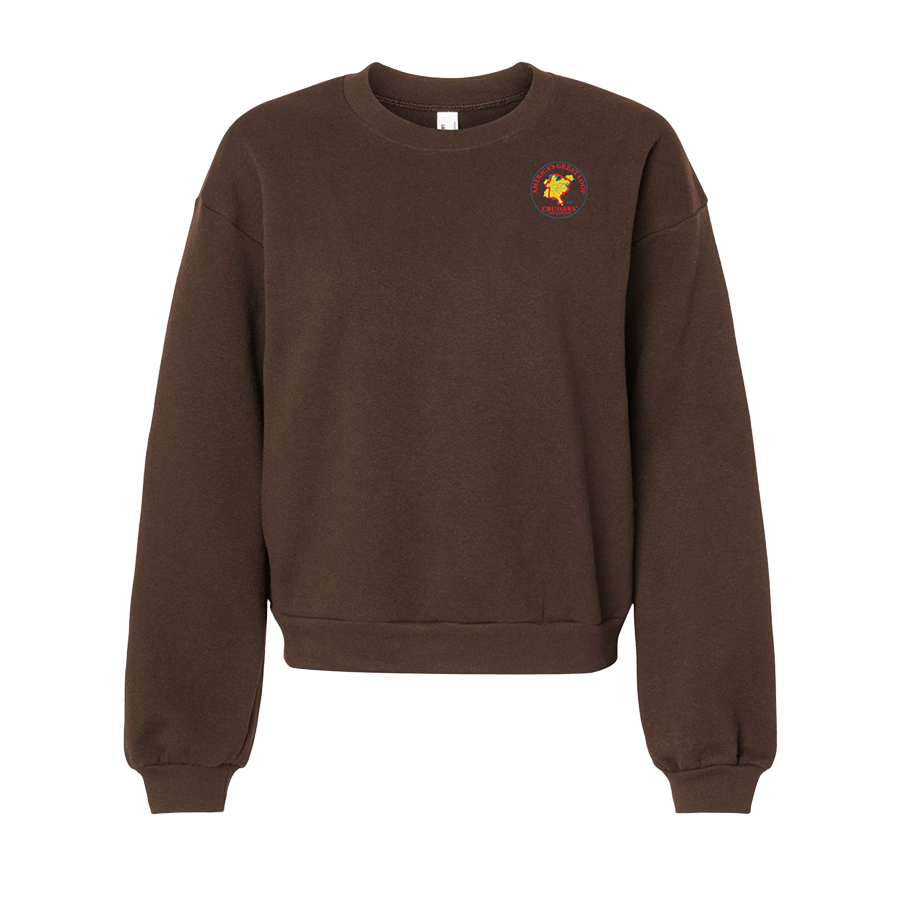 Women's crew sweatshirt in brown with AGLCA logo
