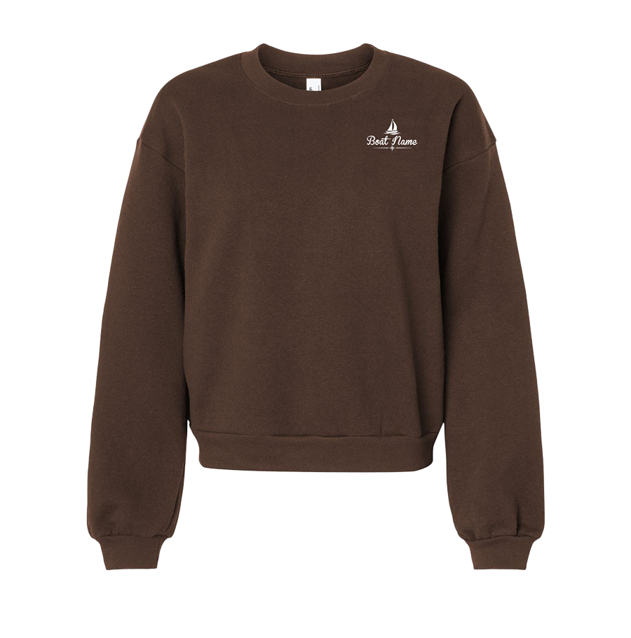 Women's crew sweatshirt in brown with sample boat name logo